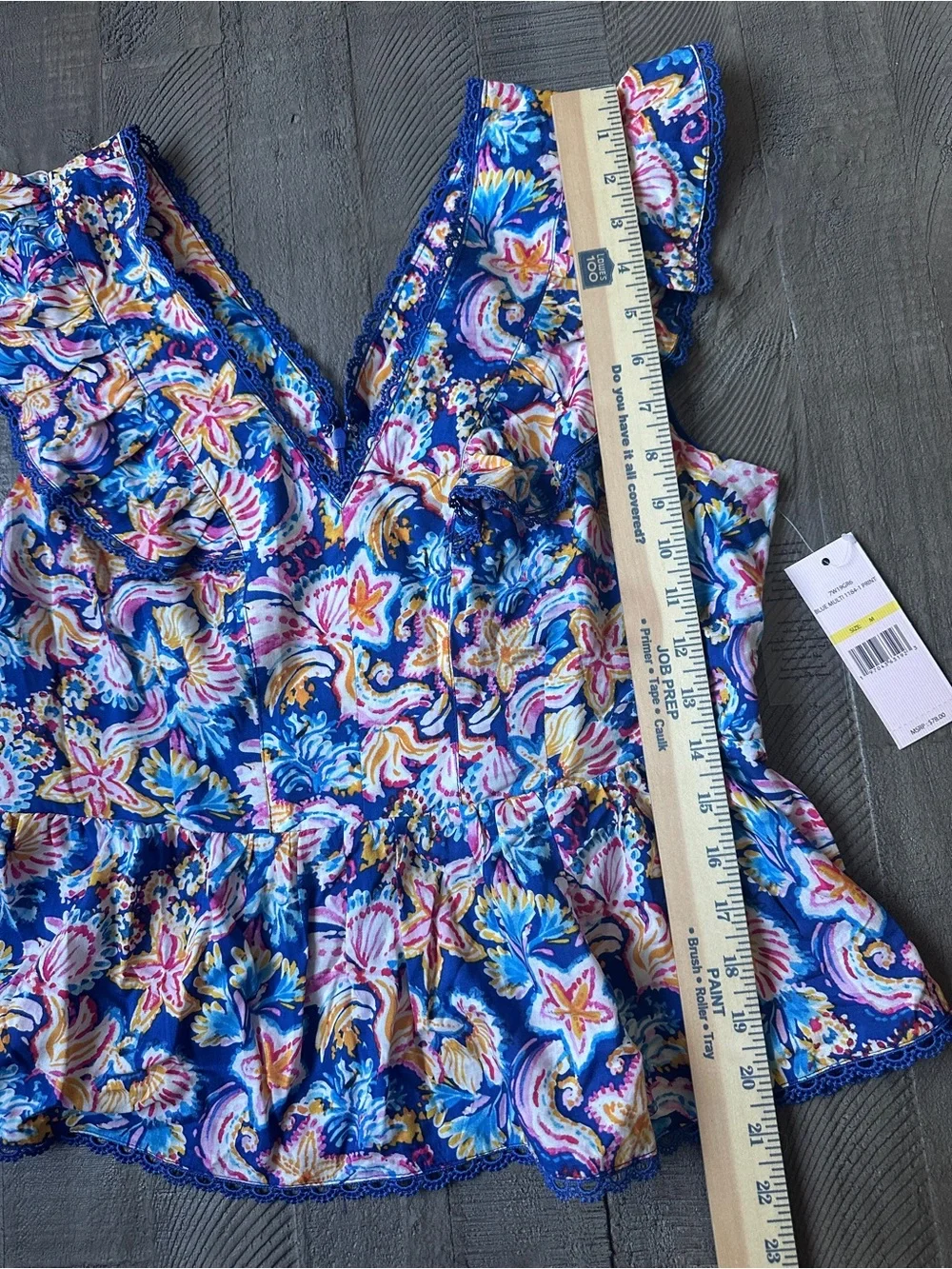 NWT Nanette Lepore Womens Blue Floral Ruffle Peplum Tank Top Size Medium - Picture 5 of 9
